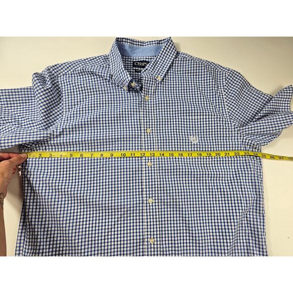 Chaps Easy Care size XL Blue checks Men short sleeve no iron casual button up ^ - Picture 7 of 7